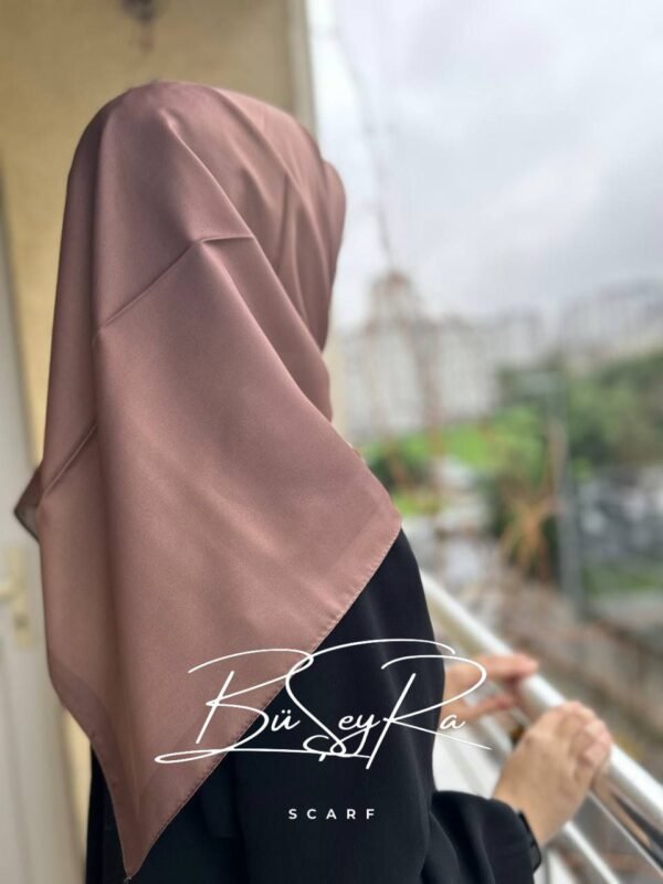 Düz Renk Twill Eşarp- Kahverengi - Görsel 2