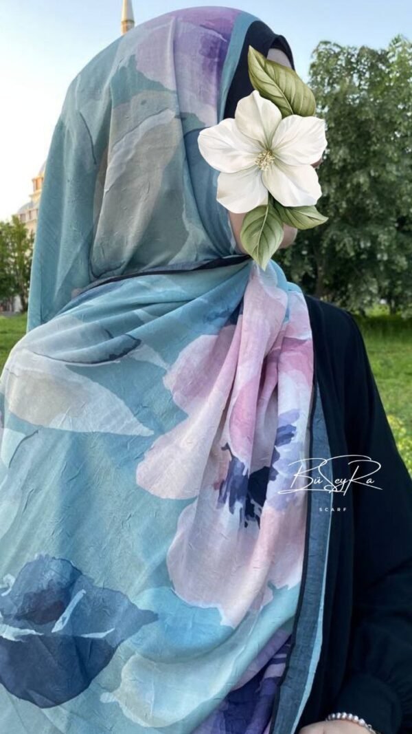 Desenli Bambu Şal- Mavi
